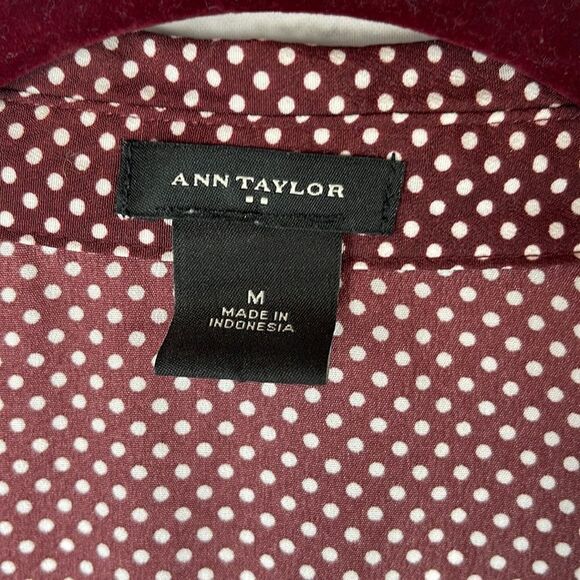 Ann Taylor Burgundy w/White Polka Dots Blouse Size medium - Picture 4 of 6